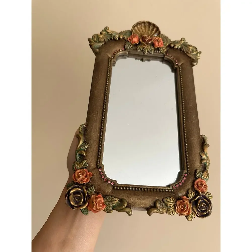 Vintage Mirror By Michal Negrin ? Flowers Unique sea shell crystal desk top READ